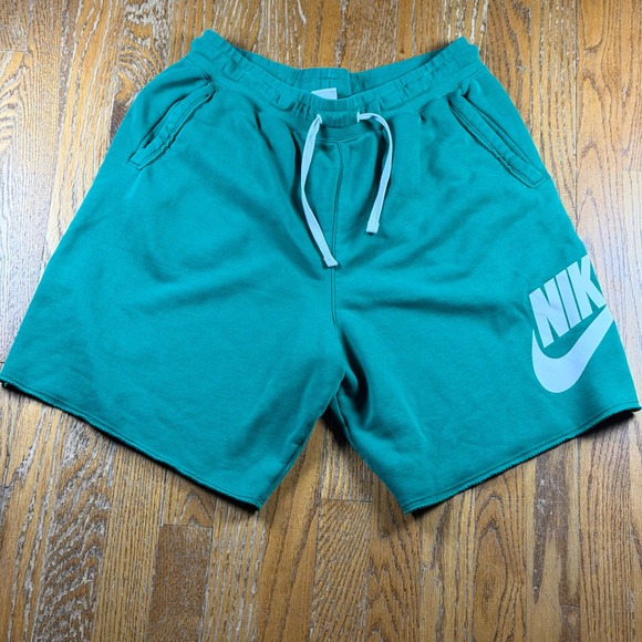Nike Other - Nike Sportswear French Terry Shorts Green Futura Logo Raw Hem DX0502-365 Mens XL